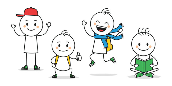 Playful Stick Figure Characters A Diverse Collection of Happy and Energetic Illustrations