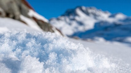 Powdery snow glistens under alpine sun, heralding permafrost mysteries and Winter Solstice reverie, ice crystals whispering ancient tales