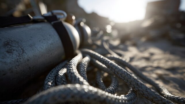 Sunlit scuba tank and coiled rope whisper nautical tales, adventure ecotherapy, maritime exploration on Uncommon Instrument Awareness Day