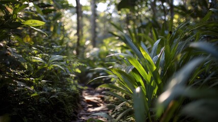 A serpentine jungle path bathed in dappled sunlight whispers secrets of Earth Day and ancient Rainforest Revelry rituals