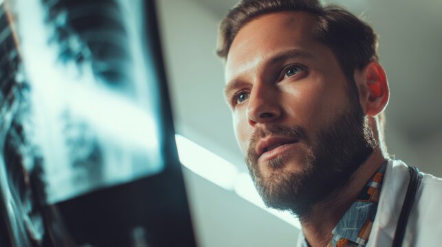 male doctor holds a chest X ray