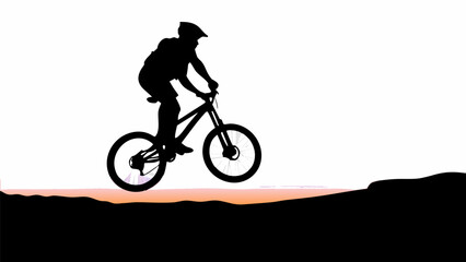 Fototapeta premium Dynamic silhouette of mountain biker jumping on trail, capturing adventure and outdoor sports excitement, scalable