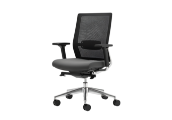 Modern ergonomic office chair with mesh back and adjustable arms isolated on transparent background