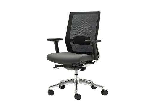 Modern ergonomic office chair with mesh back and adjustable arms isolated on transparent background