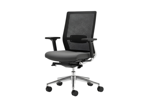 Modern ergonomic office chair with mesh back and adjustable arms isolated on transparent background