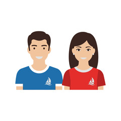 Man and woman avatars wearing t-shirts smiling simple flat vector illustration.