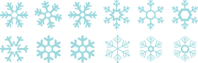 Snow Flake icon set. Minimalist winter symbols. Abstract geometric vector graphic element for New Year design. Crayon hand drawn snow flake collection. Isolated linear snow flake pictogram collection.