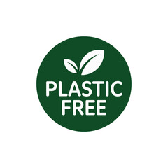 A green circular badge signifies a plastic-free product with leaves at the top.