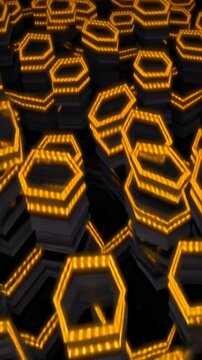 Digital Hexagon Grid Animation with Glowing Orange Lights - Technology, Data, and AI Network Background