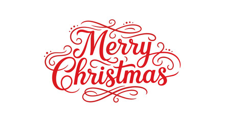 Merry christmas" elegant red script typography isolated on white, festive holiday greeting calligraphy, ornate lettering for seasonal celebration card design