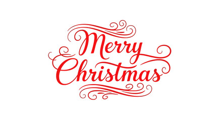 Merry christmas" in elegant red script with decorative flourishes. festive holiday greeting card element on a clean white background. celebratory seasonal design.