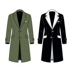 Two stylish men's overcoats are displayed side by side for comparison.