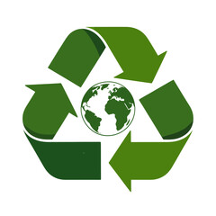 The universal symbol for recycling is displayed with a globe in the center, representing environmental awareness.