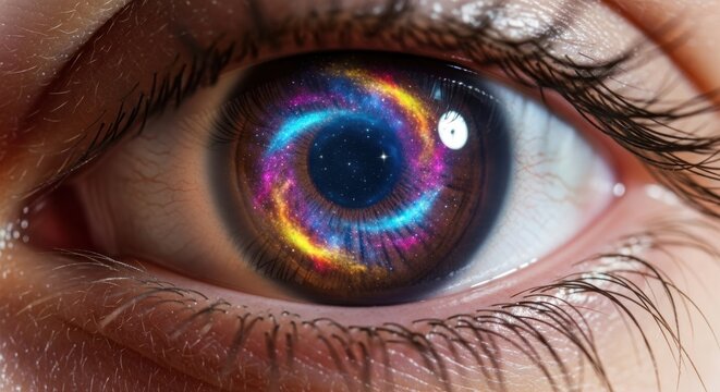Eye with Galaxy Iris - A Cosmic Vision of the Universe.