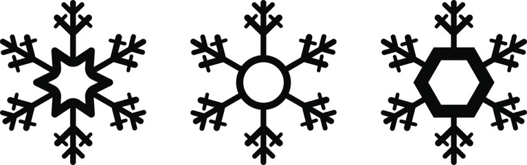 Snow Flake icon set. Minimalist winter symbols. Abstract geometric vector graphic element for New Year design. Crayon hand drawn snow flake collection. Isolated linear snow flake pictogram collection.