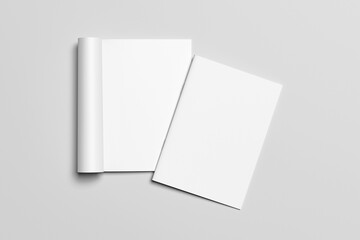 A4 Magazine Mockup with Blank Pages on Minimal Gray Background