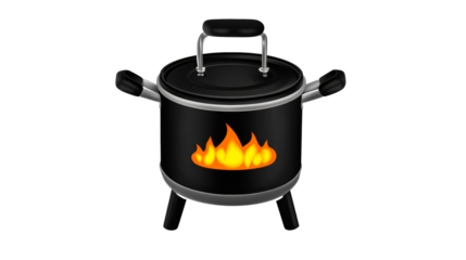 Portable Black Barbecue Grill With Flame Icon