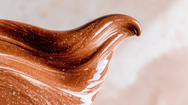 Silken chocolate curl whispers indulgence, invoking World Chocolate Day splendor and National Dessert Month decadence; an edible wave