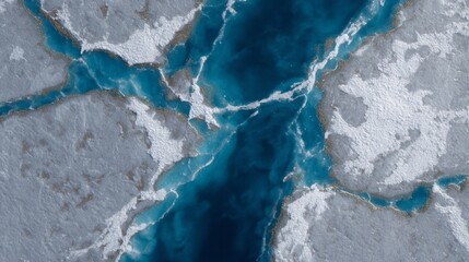 Crystalline azure rivers weave jagged paths through fractal ice, embodying Earth's intricate beauty, akin to World Water Day wonder