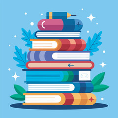 Stack of Books with Foliage