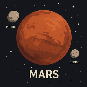 Vector Illustration of Mars with its moons