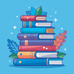 Stack of Books with Foliage