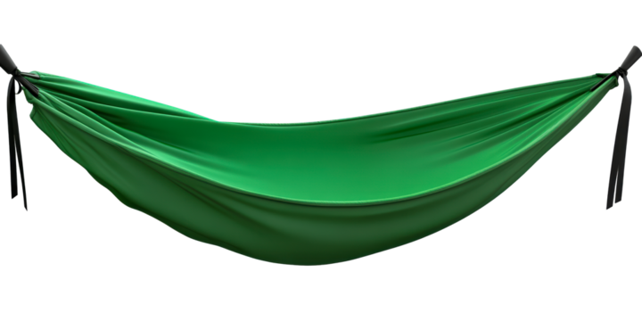 Single Green Hammock Isolated on White Background
