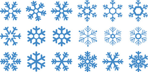 Snow Flake icon set. Minimalist winter symbols. Abstract geometric vector graphic element for New Year design. Crayon hand drawn snow flake collection. Isolated linear snow flake pictogram collection.