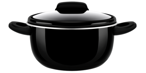 Glossy black cooking pot with lid