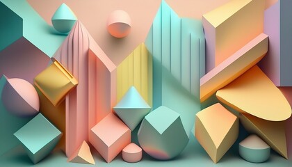 pastel geometric shapes in a 3d composition