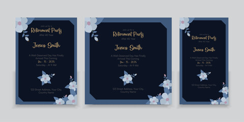Set of retirement party invitation, square banner, instagram story and a4 poster Bundle Template Design.