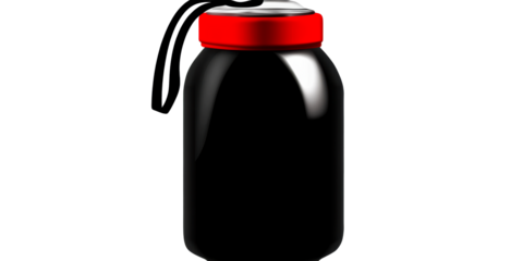 Sleek Black Water Bottle with Red Cap and Handle