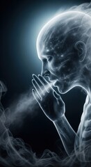 Mystical ethereal figure with glowing hands and spiritual aura.