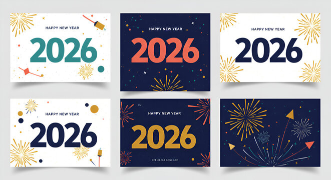 Celebrate the exciting arrival of 2026 with vibrant fireworks and festive greetings, perfect for New Year's announcements and invitations.