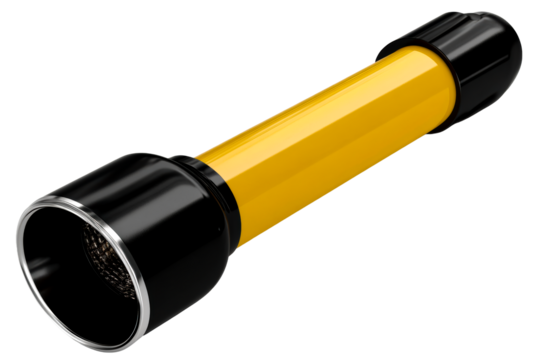 Glossy yellow and black car exhaust pipe