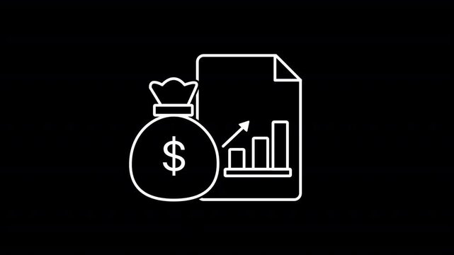 Financial Growth Report Line Icon with Money Bag and Bar Chart