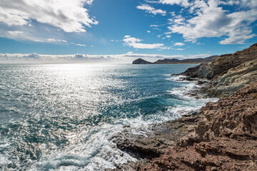 Die Mittelmeerküste am Aussichtspunkt Josefina Huertas in San José, Provinz von Almería,...