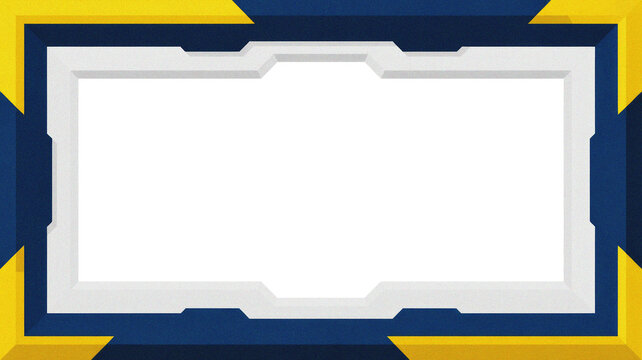 Modern geometric webcam overlay frame with blue and yellow accents.