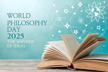 World Philosophy Day Poster with Open Book and Star Light, Knowledge and Wisdom Concept
