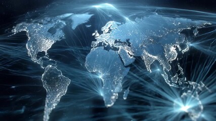 World map with interconnected lines illustrating global connectivity in a digital landscape - Powered by Adobe