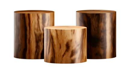 Three Wooden Cylinders with Wood Grain Texture