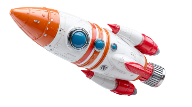 Orange and white rocket ship in motion