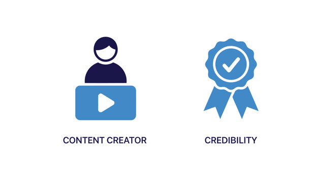 Vector illustration of content creator and credibility icons symbol of video production, online streaming, and trust vector illustration of quality