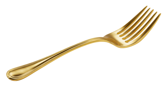 Gilded fork with ornate handle on a plain surface