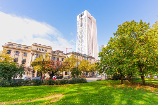 Frankfurt, Germany - October 21, 2025: Frankfurt's Modern Urbanity Blends with Autumnal Park Serenity