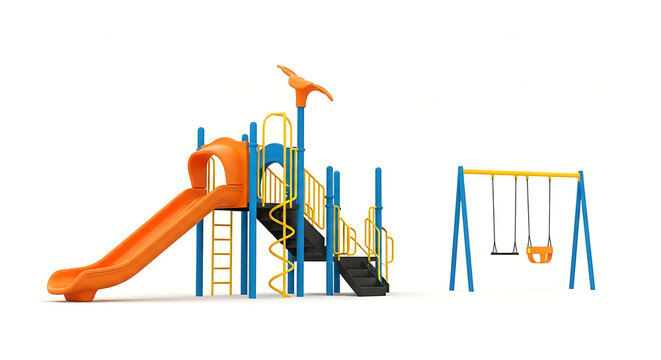 Playground equipment featuring a slide steps and swing set against a white background in a studio shot ai generated - Powered by Adobe