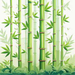 Vibrant green bamboo forest illustration with leaves and lush vegetation