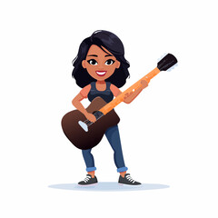 Woman with guitar cartoon illustration isolated on white background