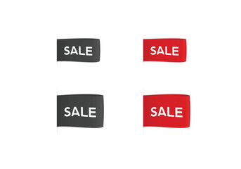 Realistic red and black fabric ribbon label tag collection for discount or special sale offer design