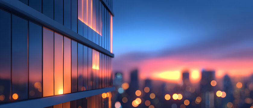 Modern glass office building at sunset - Powered by Adobe